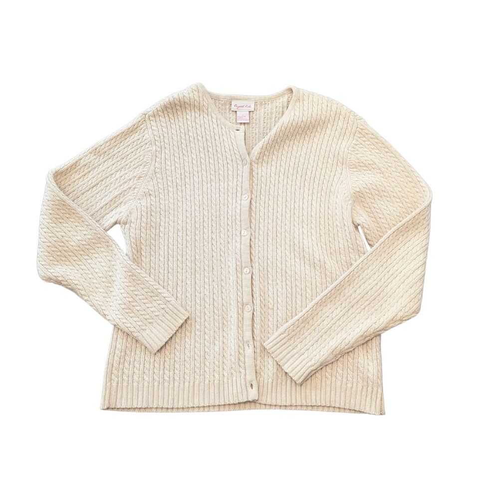 Vintage Crystal Kobe | Women's Large | 100% Cotton Creme Button Up Cardigan
